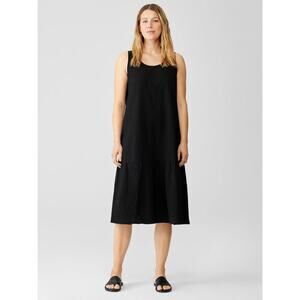 Eileen Fisher Women's Organic Cotton Pucker Tiered Dress Easy Fit Midi Casual L